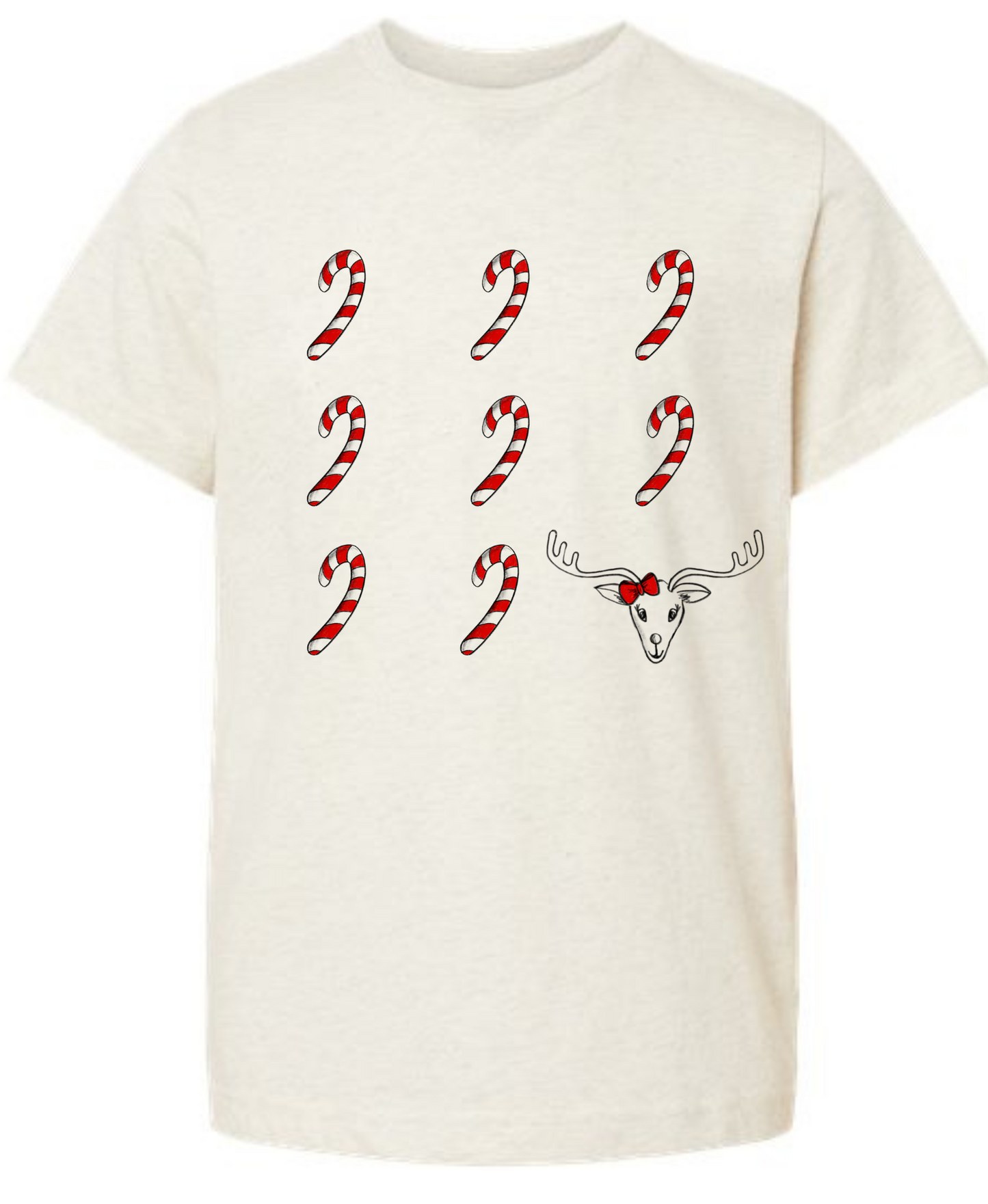 Rosie & Candy Canes Natural Heather Kids Graphic Tee