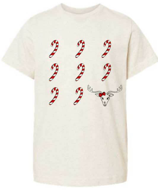 Rosie & Candy Canes Natural Heather Kids Graphic Tee